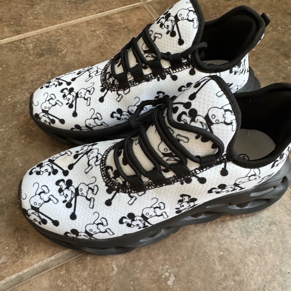 Womens Black and White Mickey Sneakers